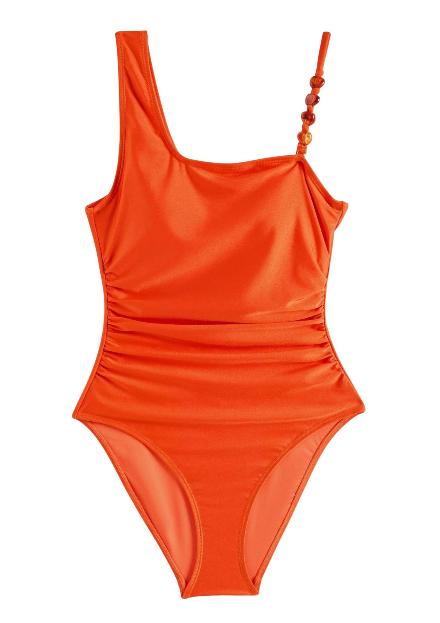Orange one-shoulder beaded swimsuit