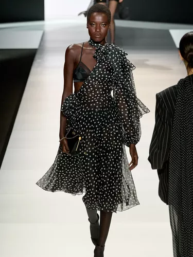 DOLCE&GABBANA ロゴ モノグラム ストライプ ドット フーディ Marquisette sheath dress with polka-dot print and corset
