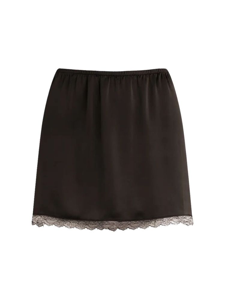 The best brown mini skirt with lace - Leset - On a white background