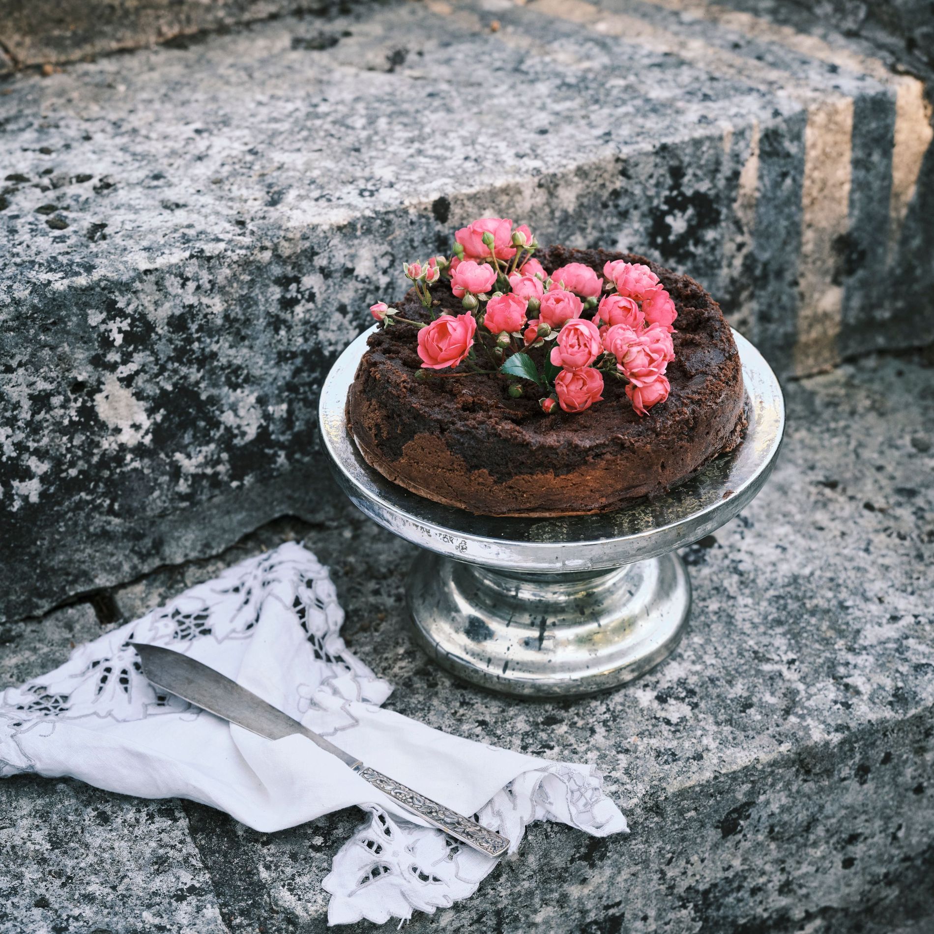 Clara Rosenkrantz's chocolate cake pictured on stairs
