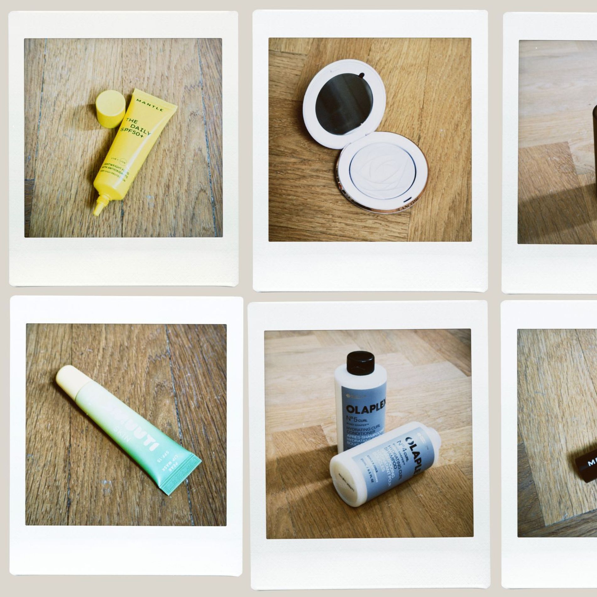 Polaroid photos of the best new beauty products launched in April 2026 resting on a chubby blue plate
