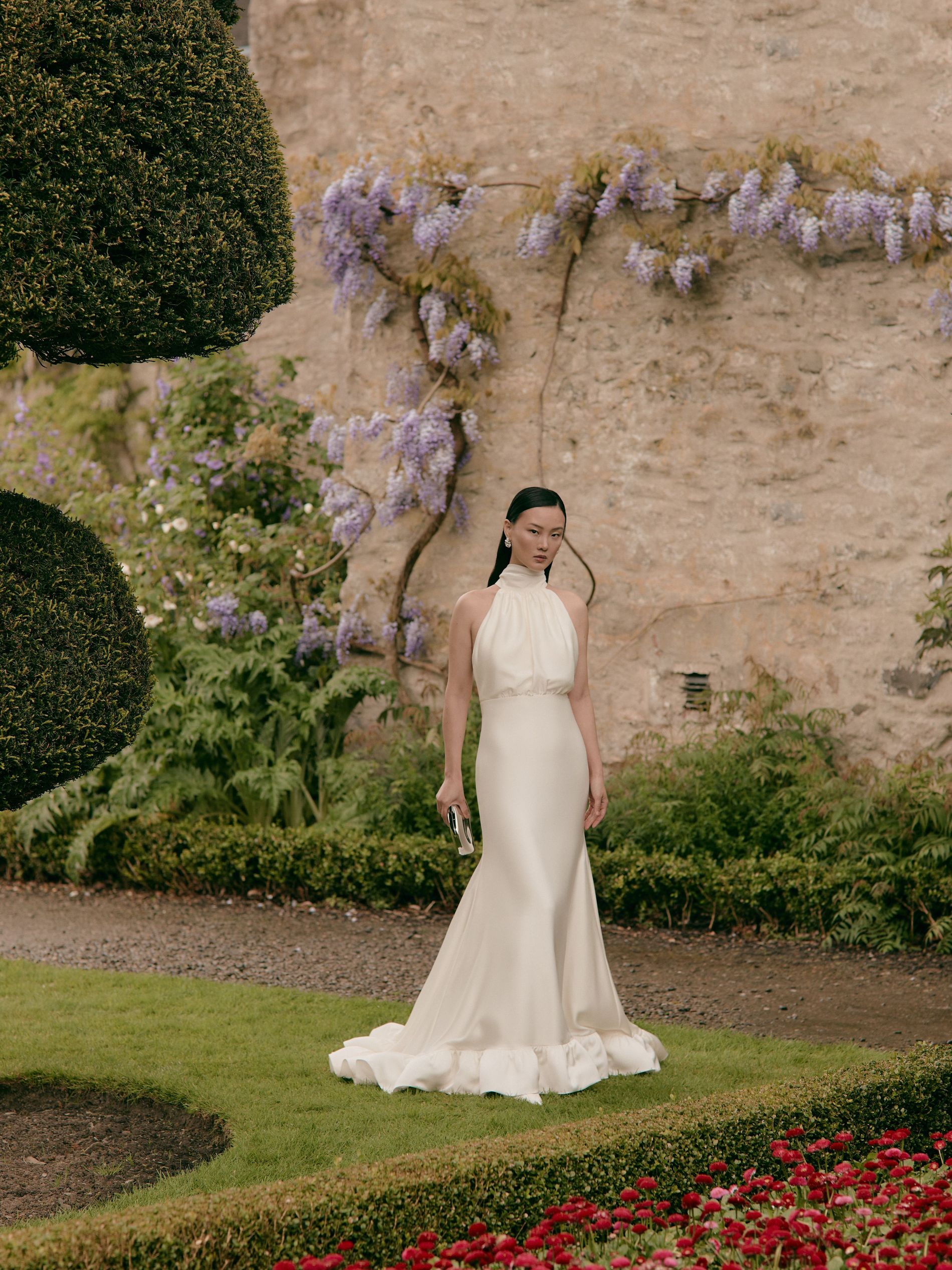 Bride in halterneck wedding dress