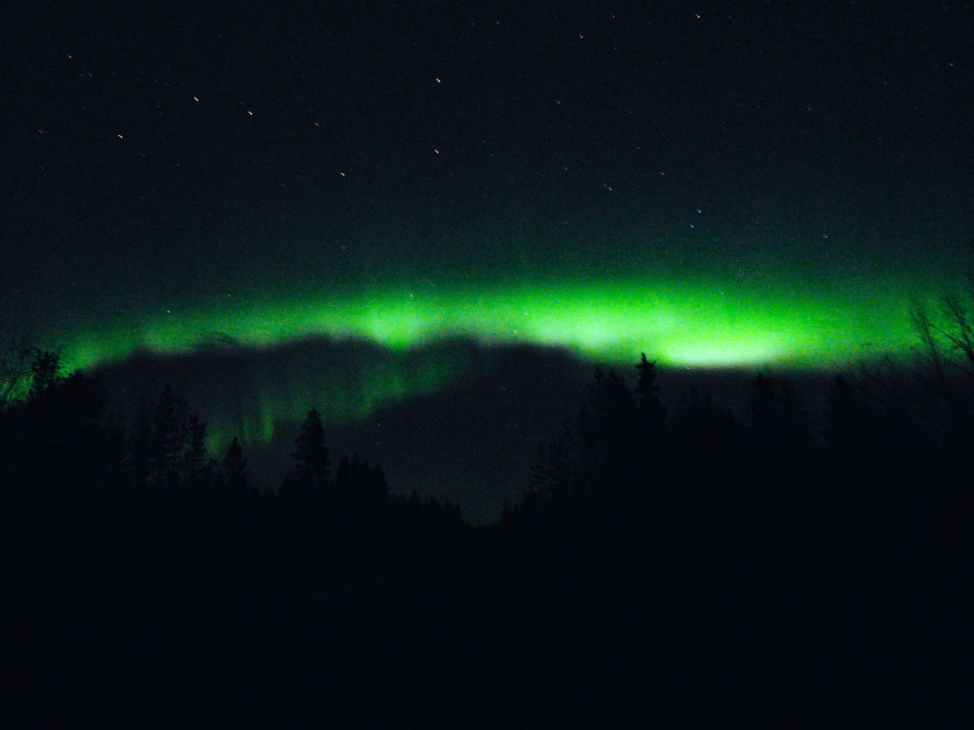 A green aurora pictured in Lappland