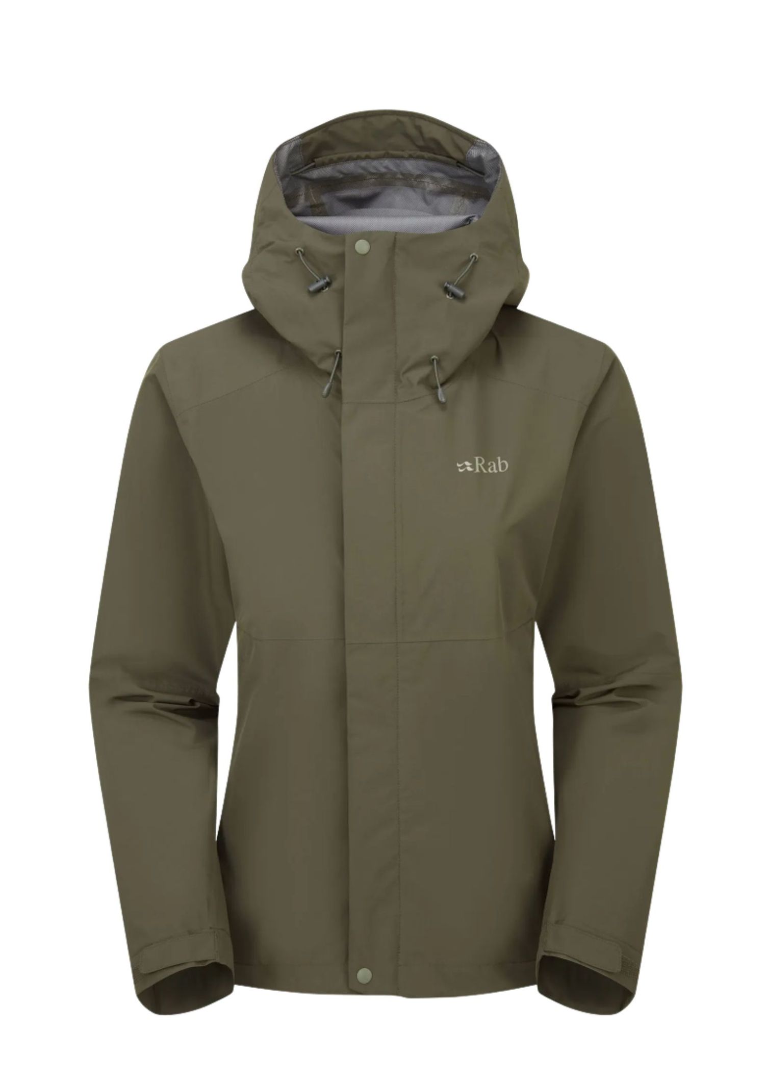 Khaki Rab rain jacket for heavy rain