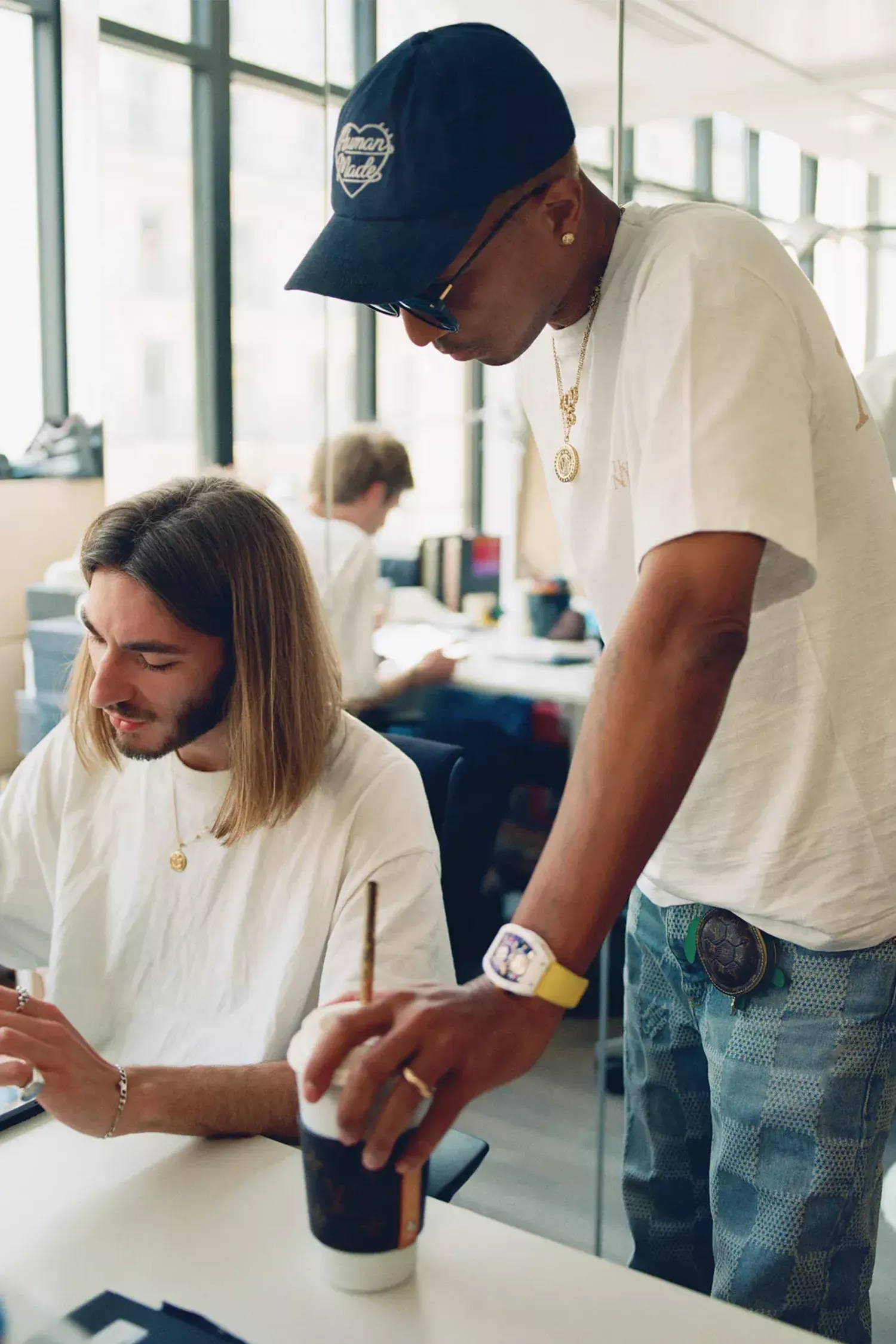 Pharrell Williams in the studio ahead of his Louis Vuitton Men's debut.