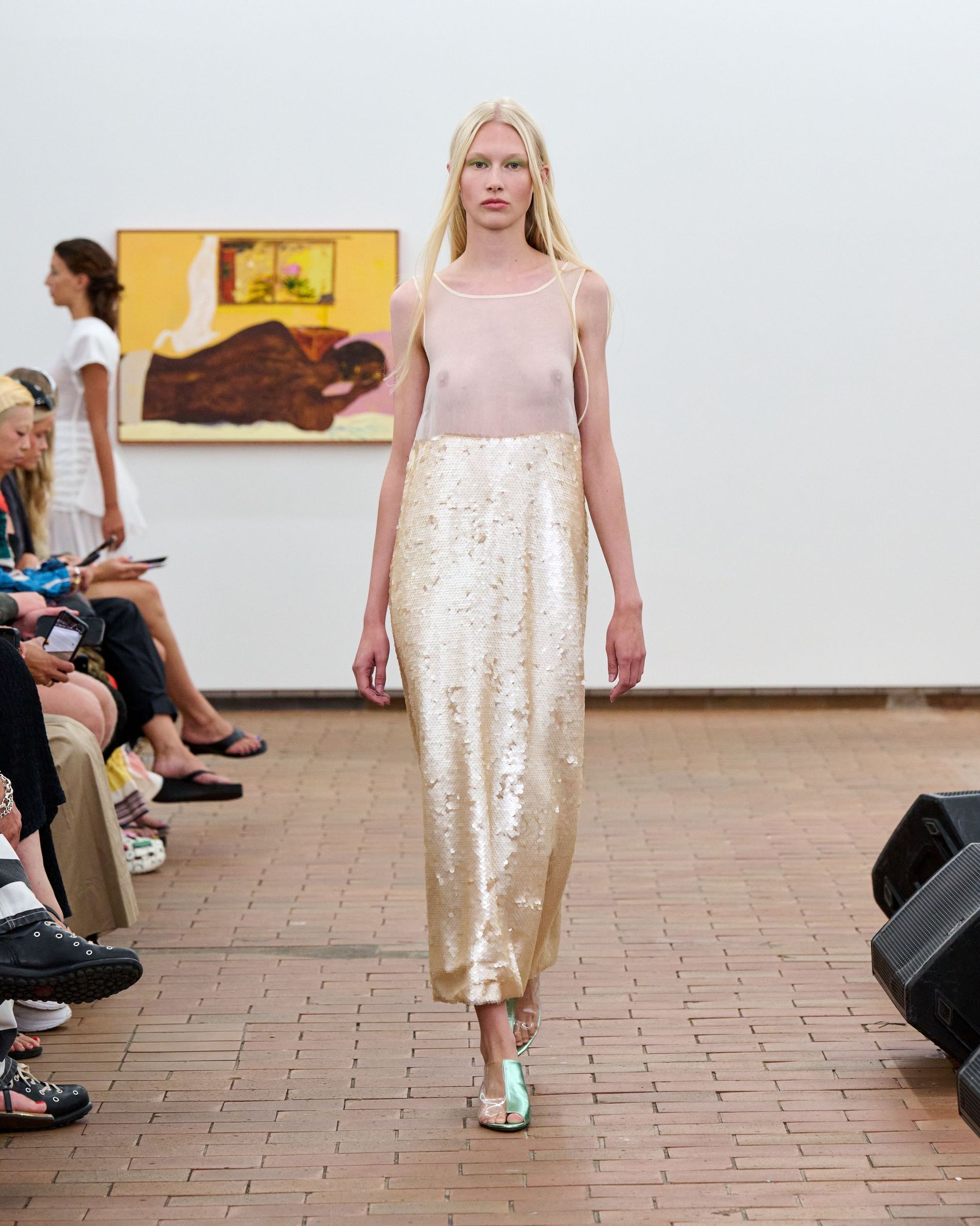 Dress with see trough top and sequin skirt