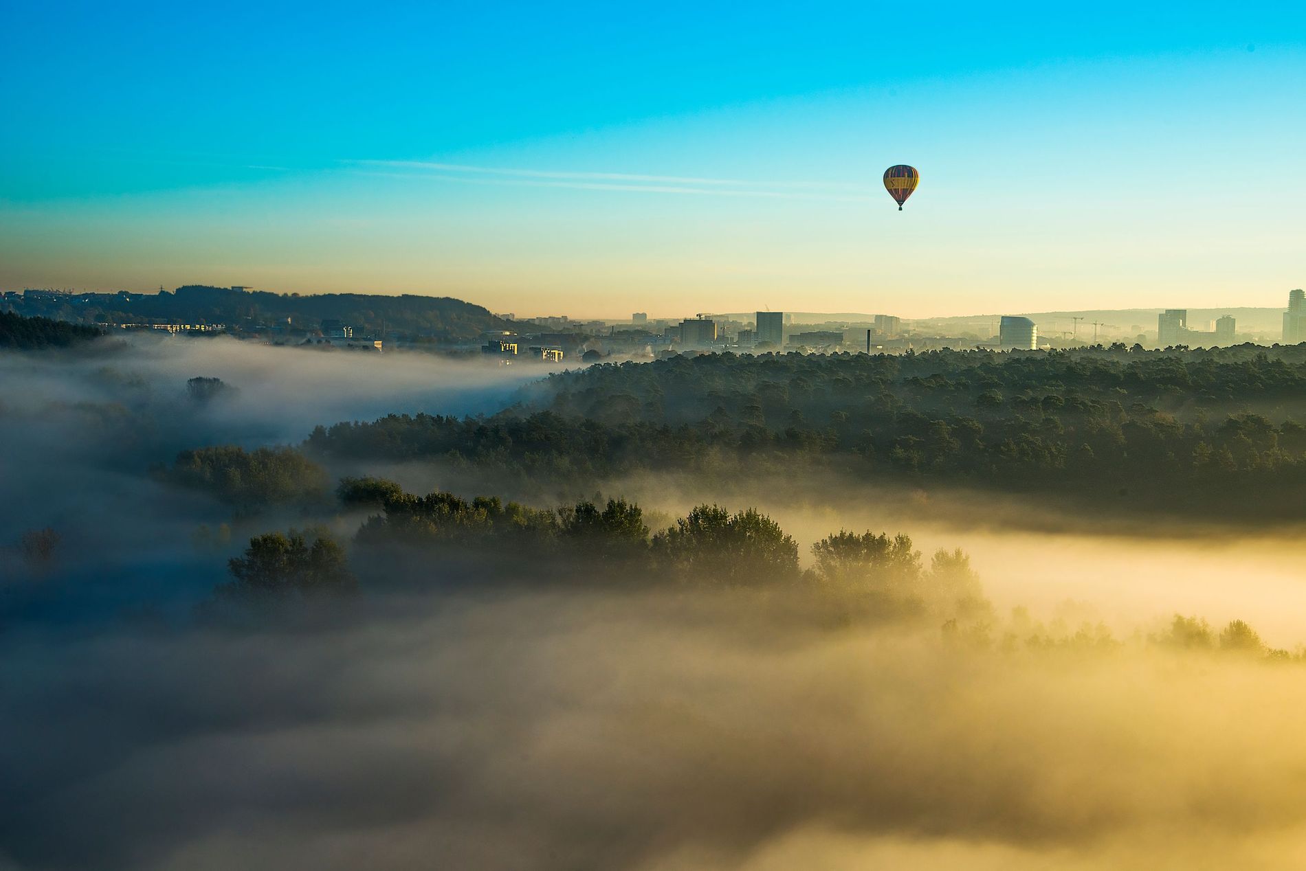 Hot air balloon above Vingis Park, Vilnius