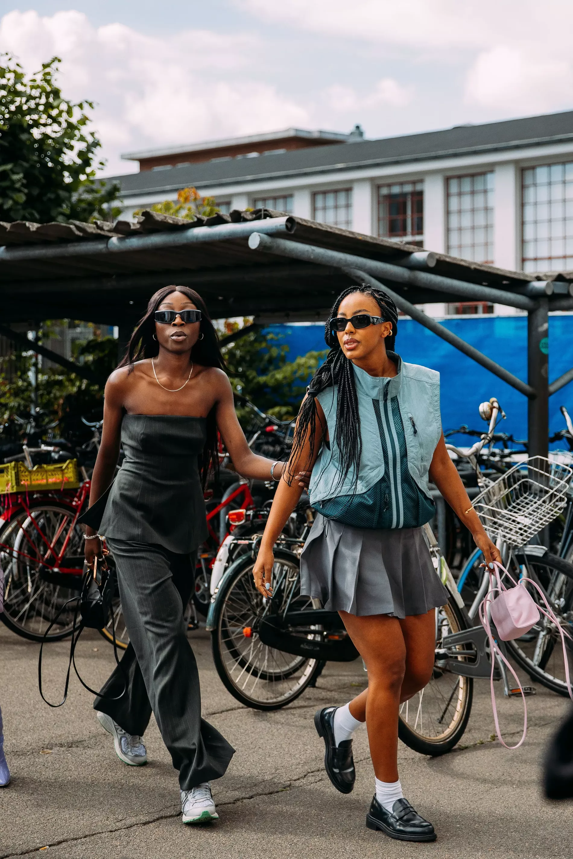 CPHFW guest wears pinstripe two piece 