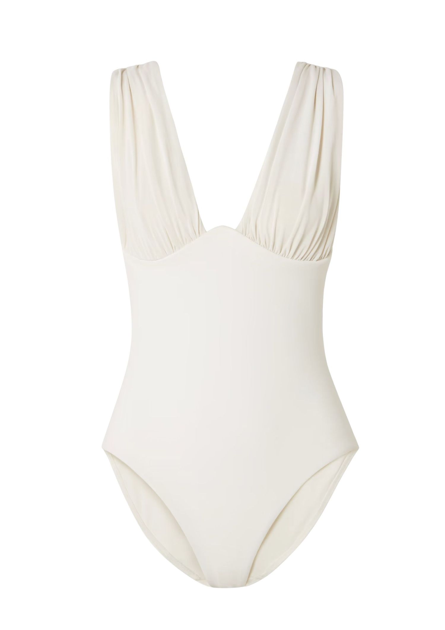 Gathered white one-piece swimsuit