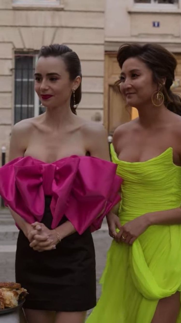 Lily Collins steps onto Emily In Paris set in ruffled lilac sundress teamed  with towering heels