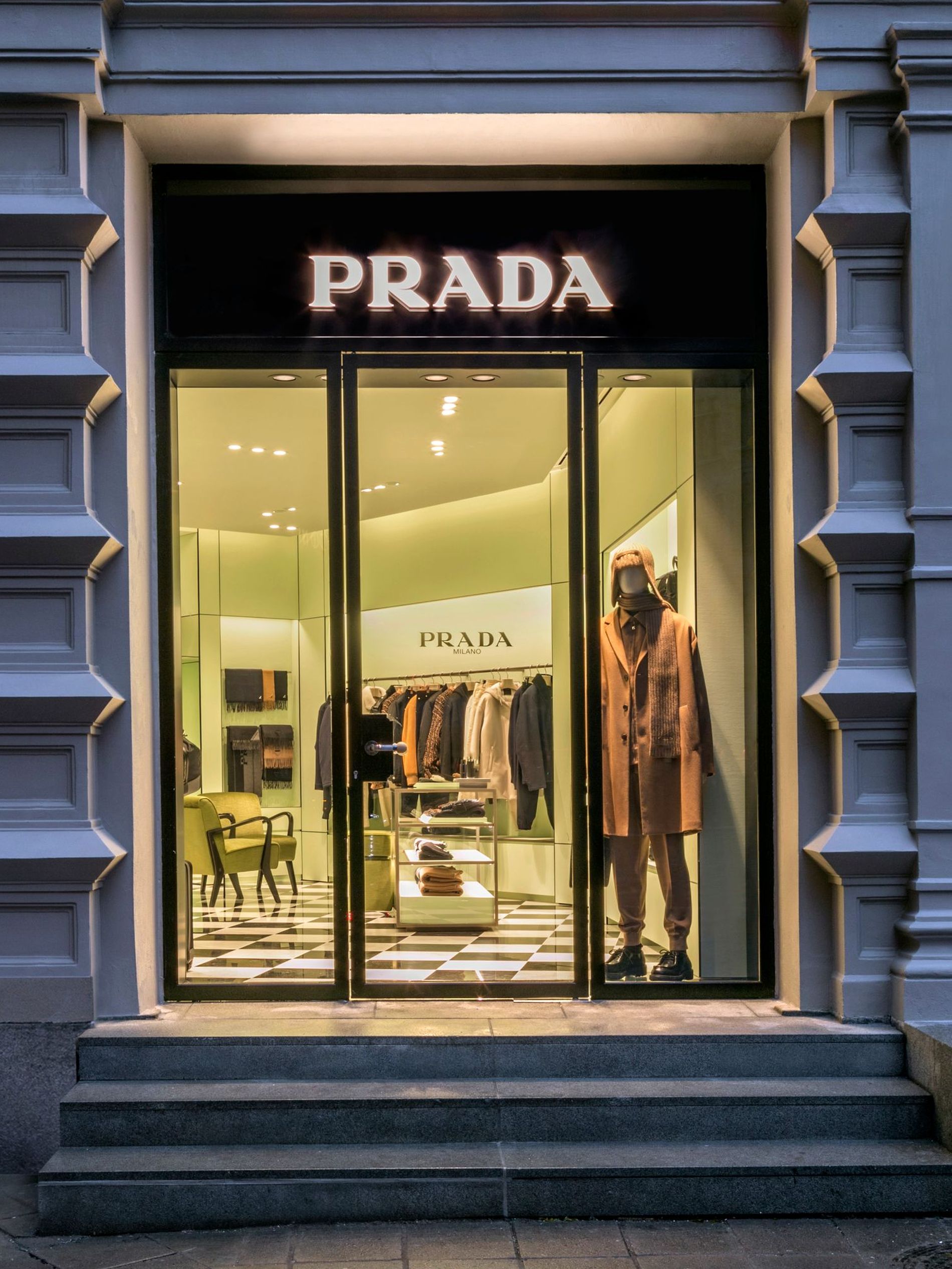 The entrance to Prada's new men's store in Stockholm