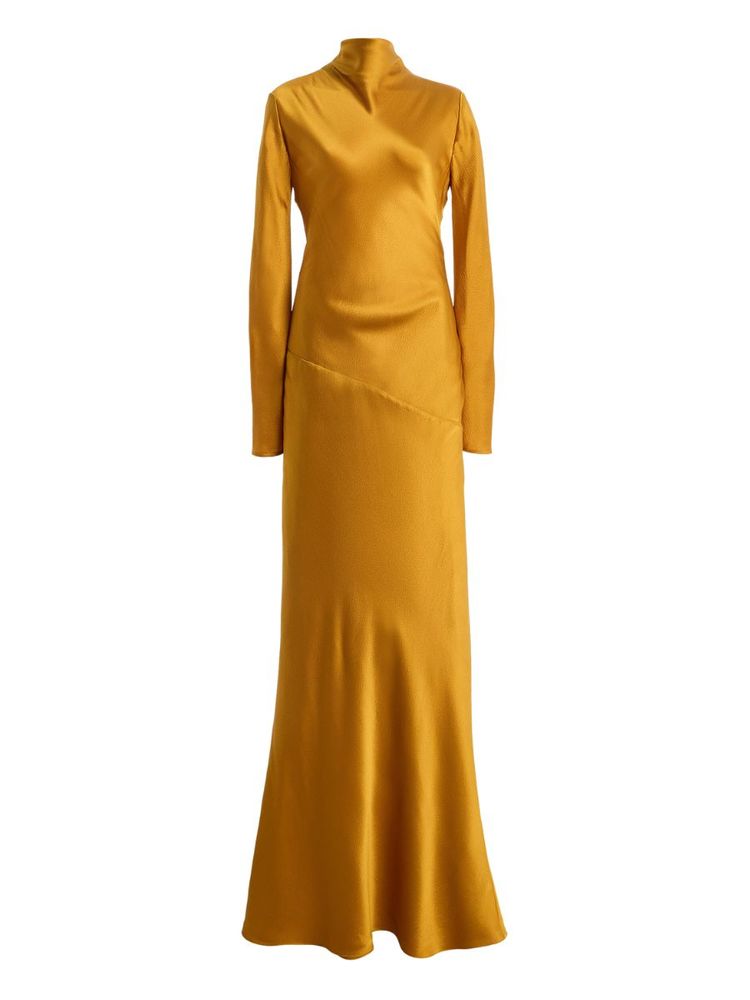 The best bronze silk maxi dress - Tove - On a white a background