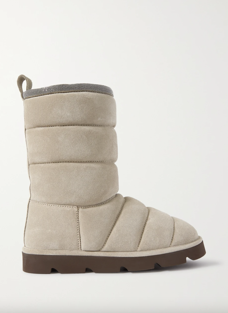 BRUNELLO CUCINELLI Shearling-lined bead-embellished suede ankle boots