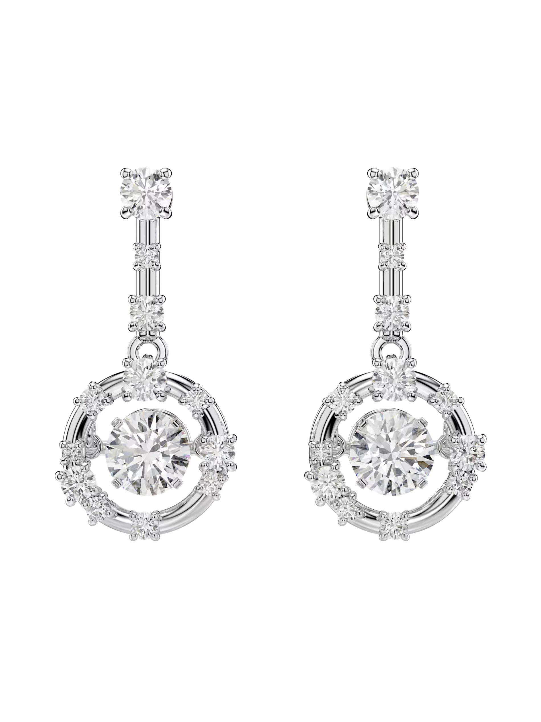 Crystal drop earrings by Swarovski against a white background