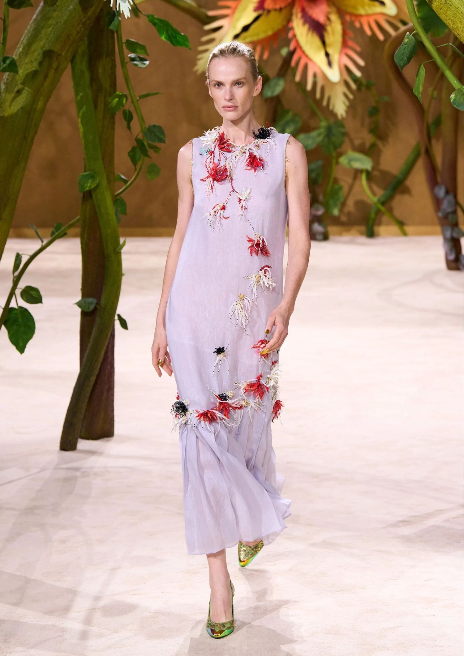Long purple dress with florals 