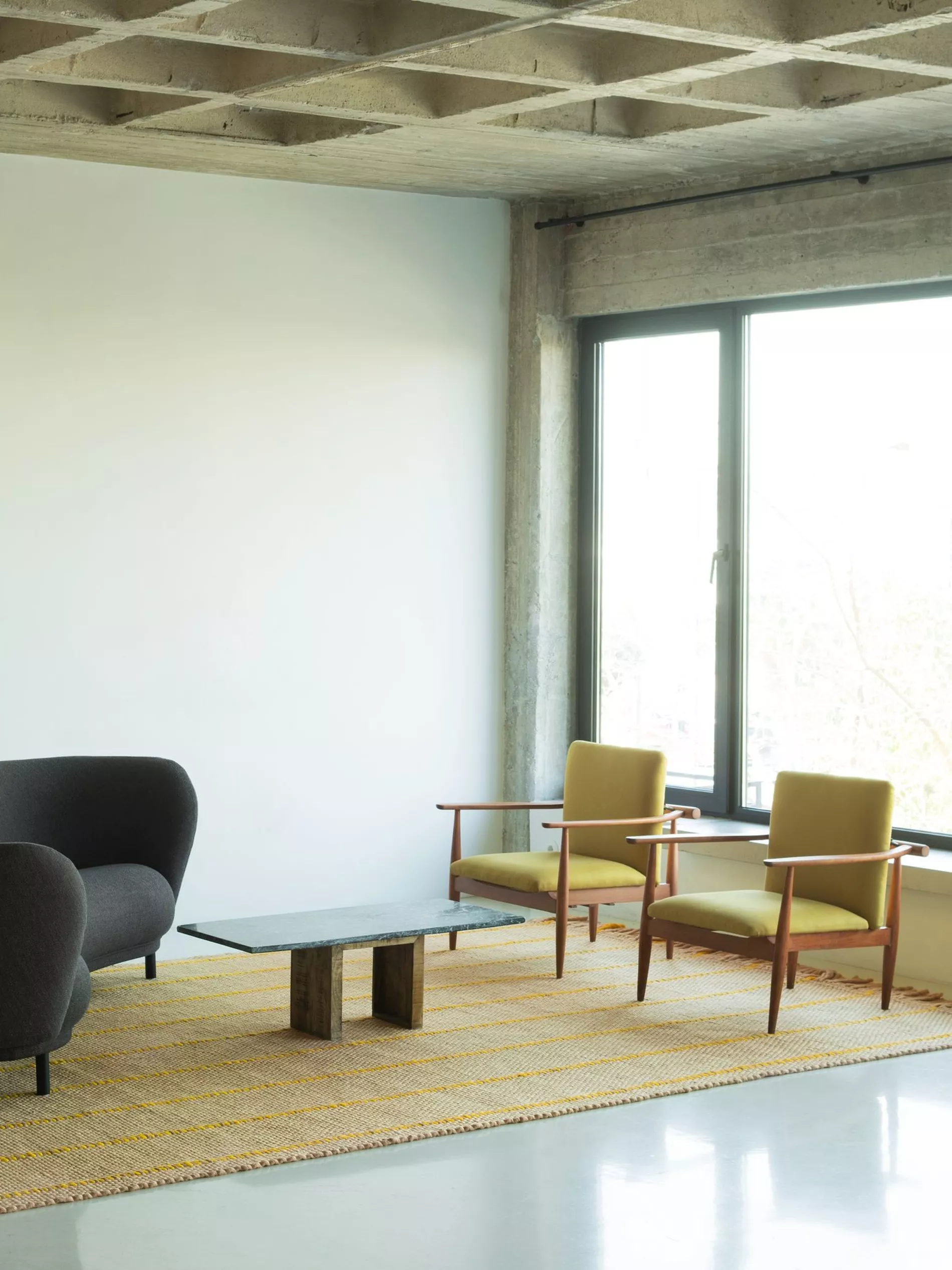 Layered x Massproductions rug collaboration, the Cord Collection, styled in a room