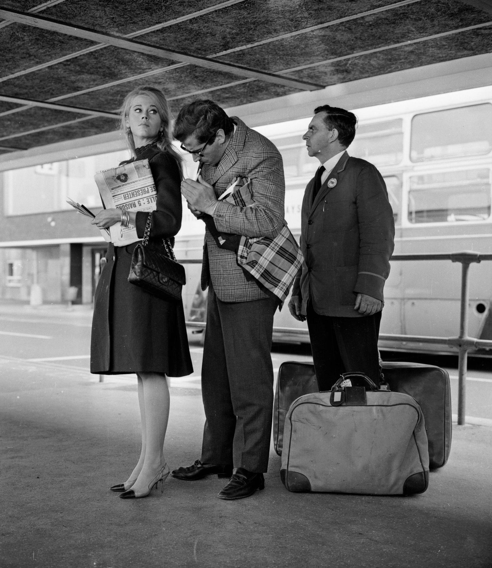 Jane Fonda and Roger Vadim at London Airport, 1965