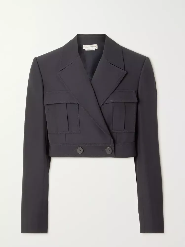 ALEXANDER MCQUEEN Cropped double-breasted wool and cotton-blend jacket 