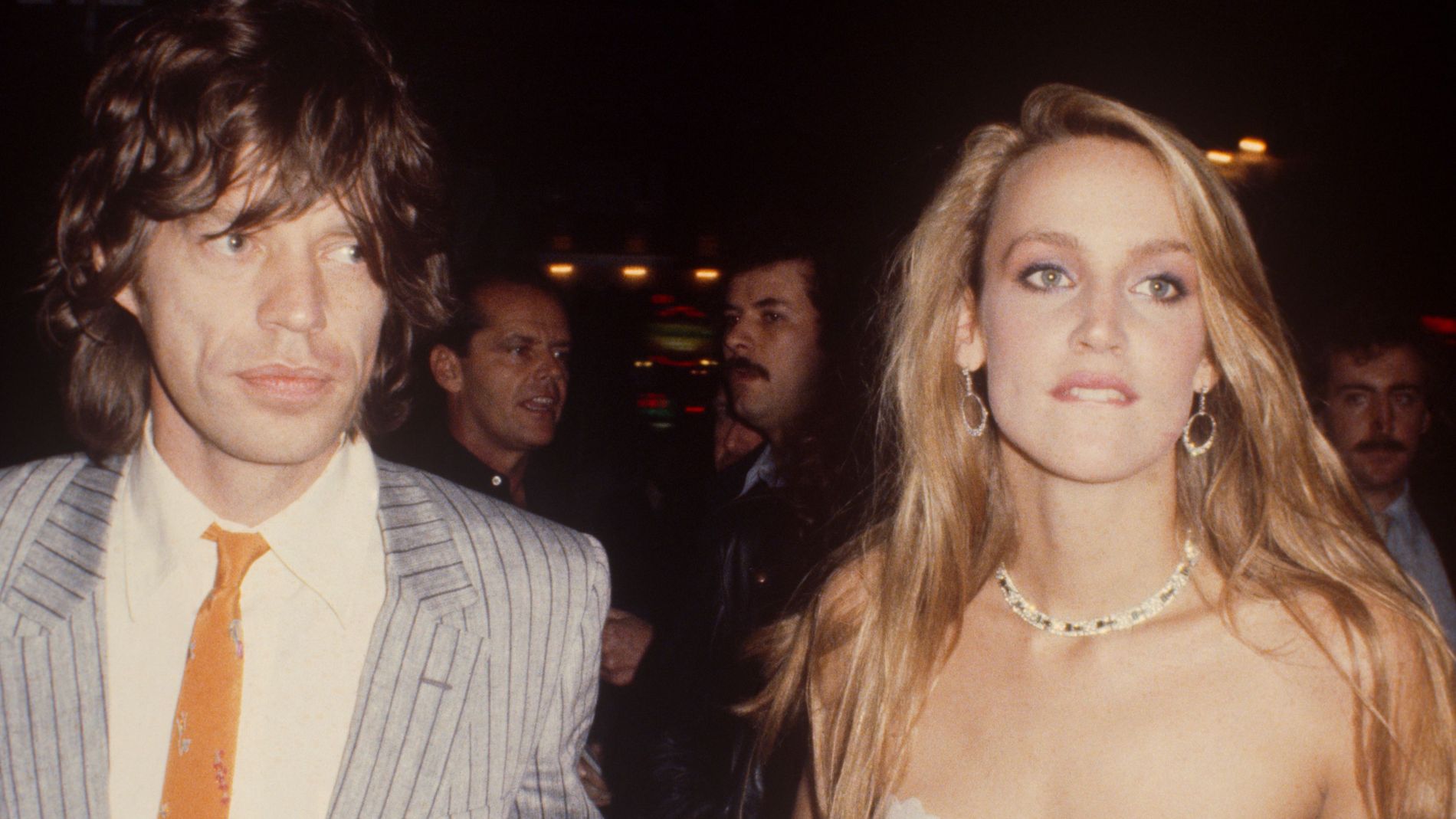 jerry hall nervous stressed mick jagger bites lip