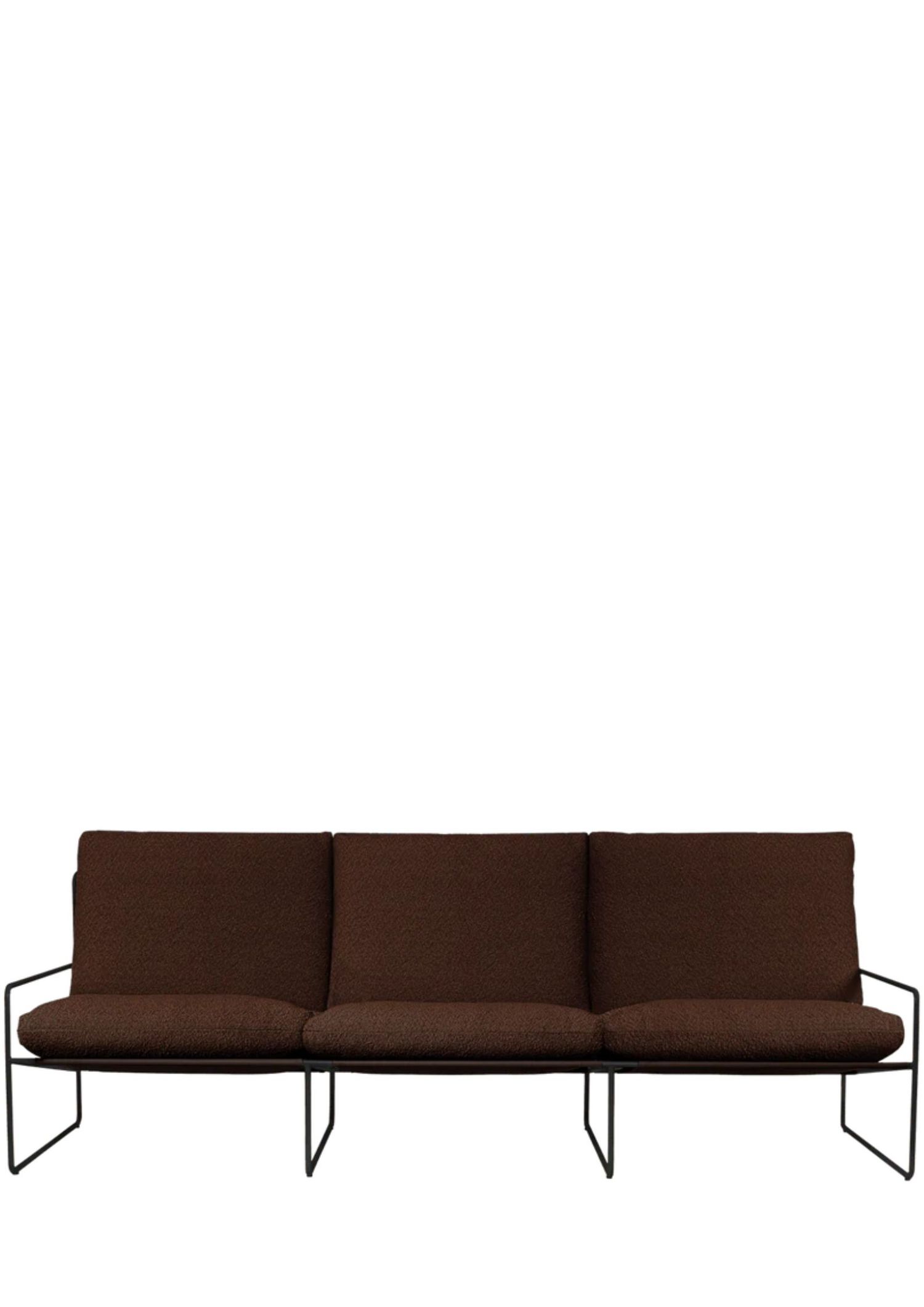 A deep brown boucle outdoor sofa