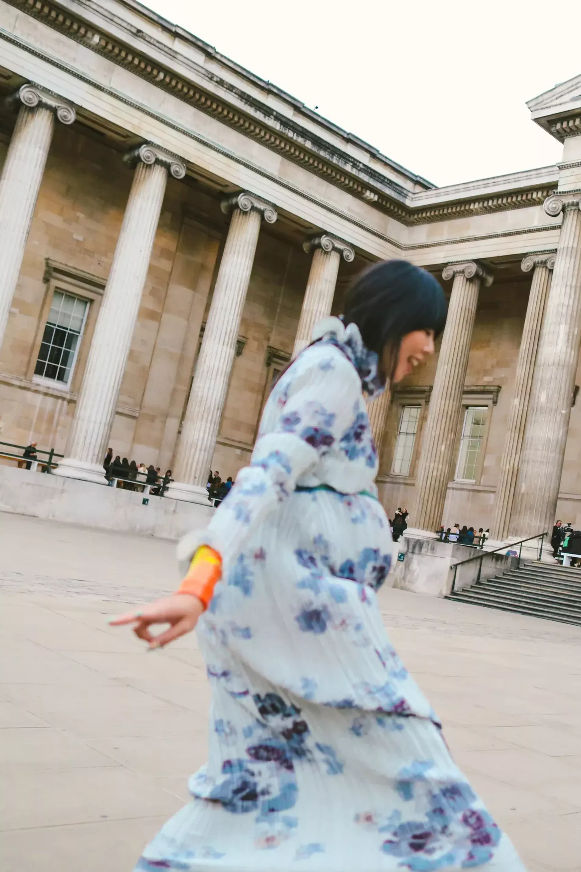 London fashion week guest wears light blue floral set