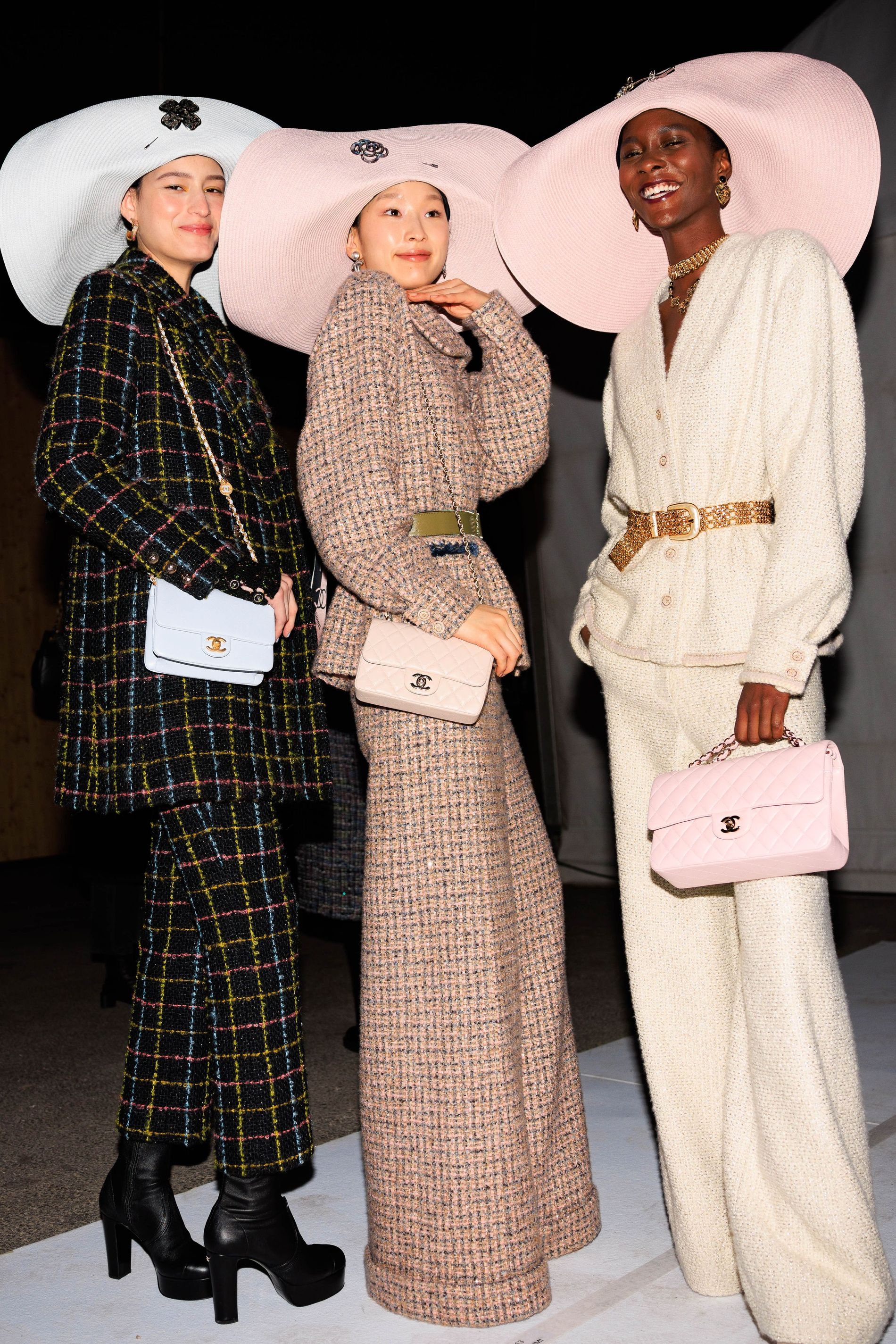 The 2.55 and 11/.12 handbag backstage during Chanel's AW24 runway show