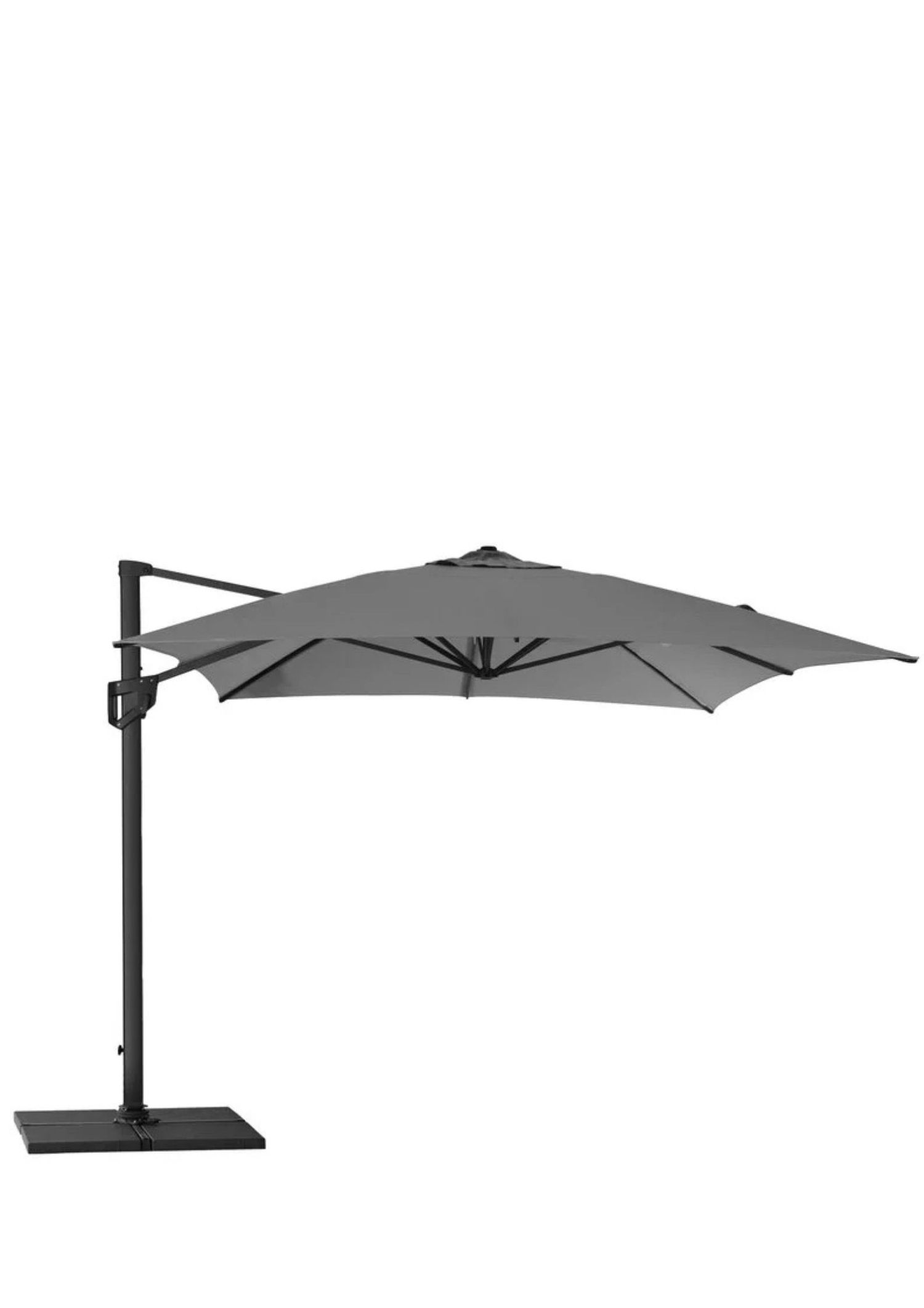 Black tiltable parasol with stand