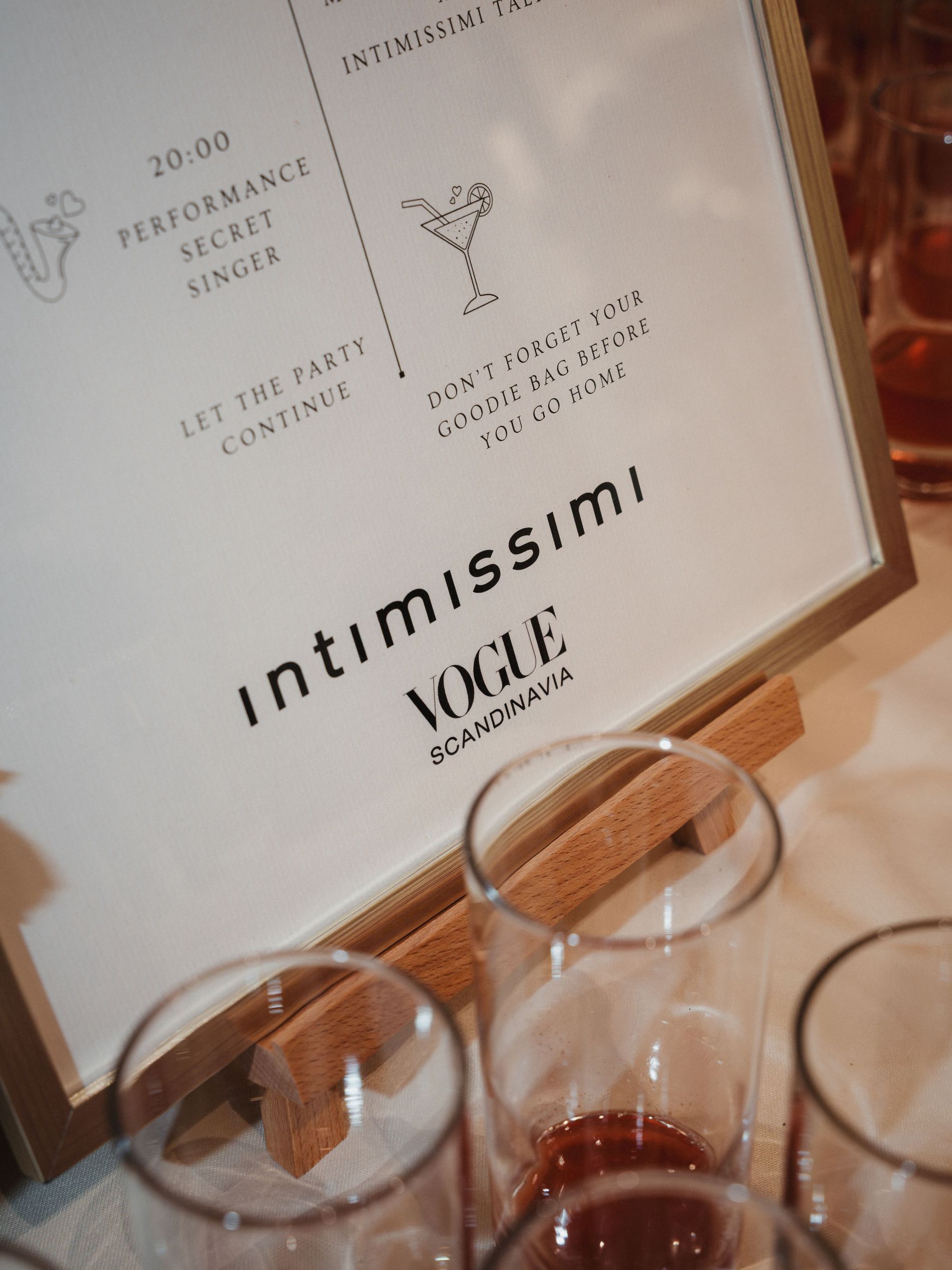 A drink menu on the intimissimi X Vogue Scandinavia event