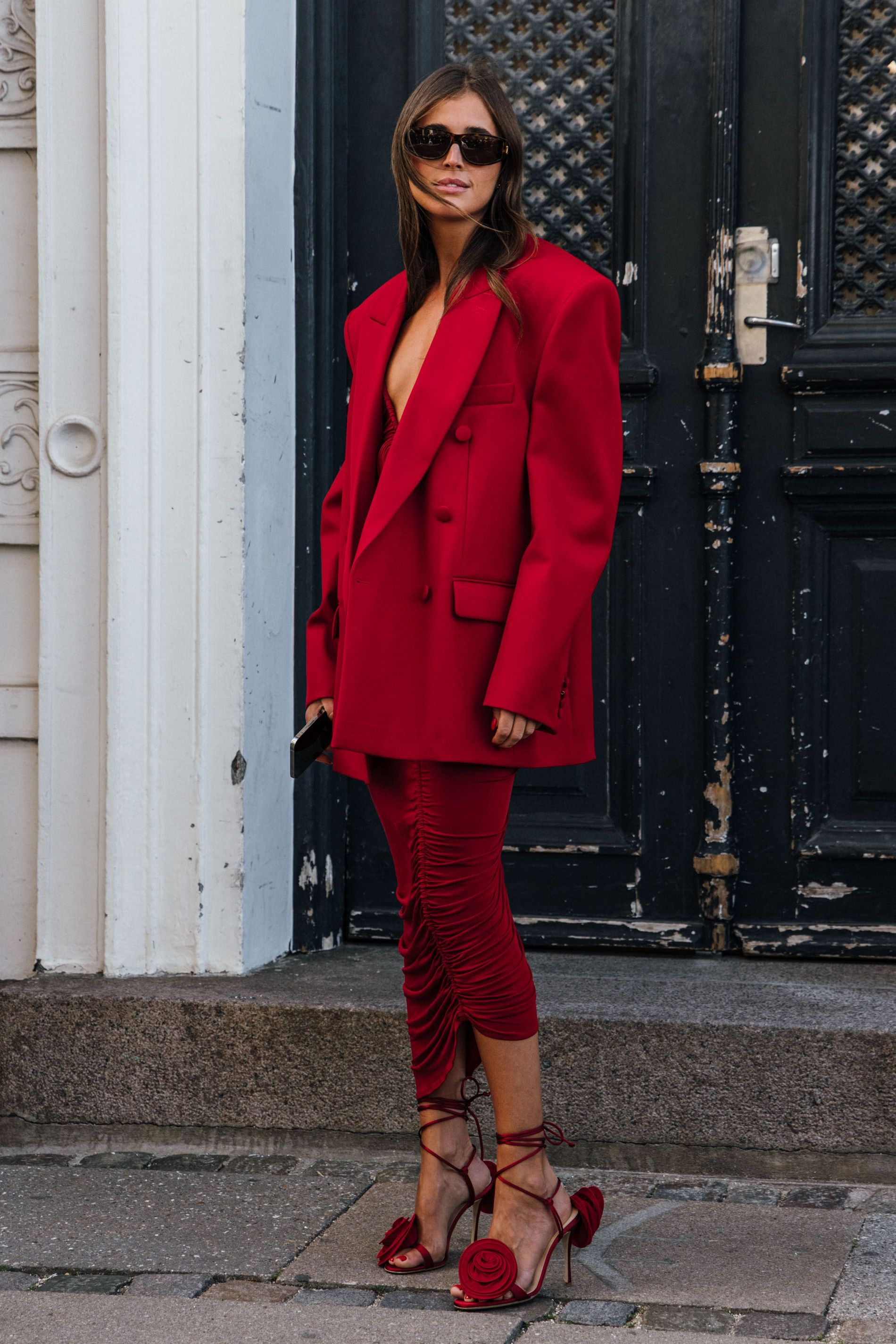 Guest at CPHFW SS24 wears embellished lace up heels