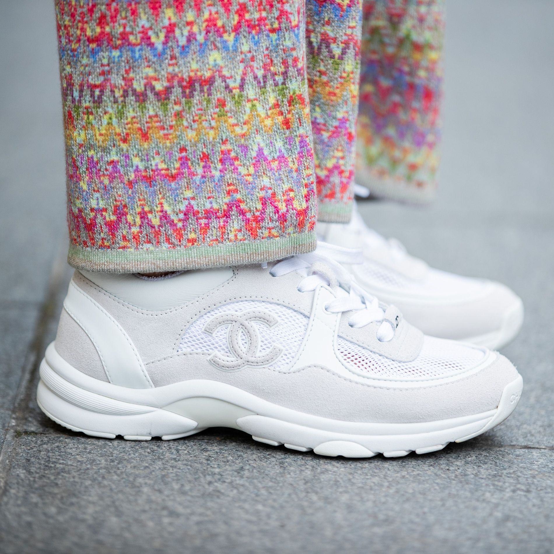 White Chanel Sneakers streetstyle