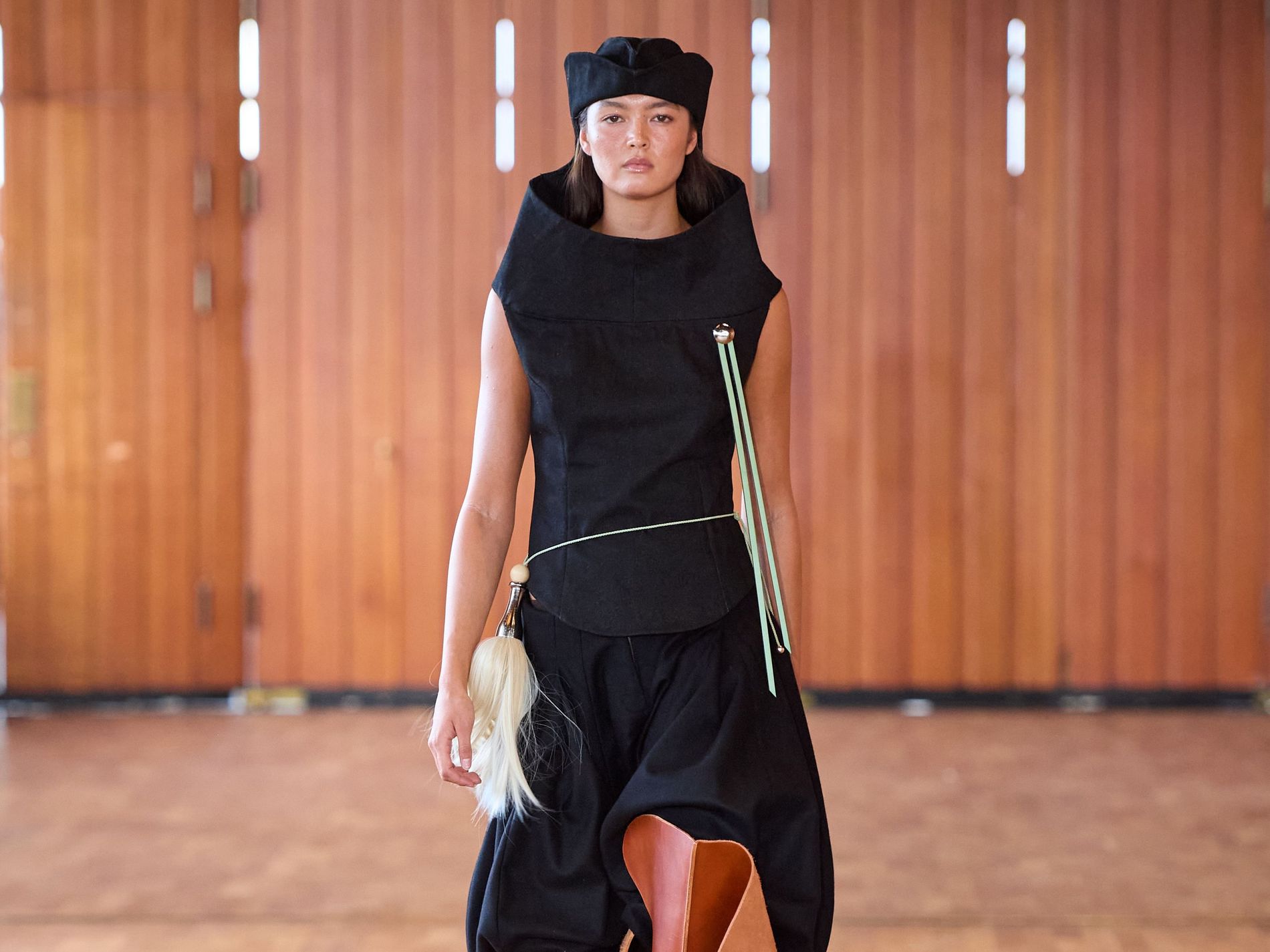Model walking the Swedish School of Textiles show