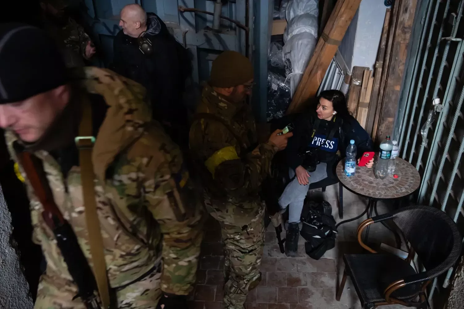 Prize-winning photojournalist Lynsey Addario in a Kyiv bomb shelter in February.