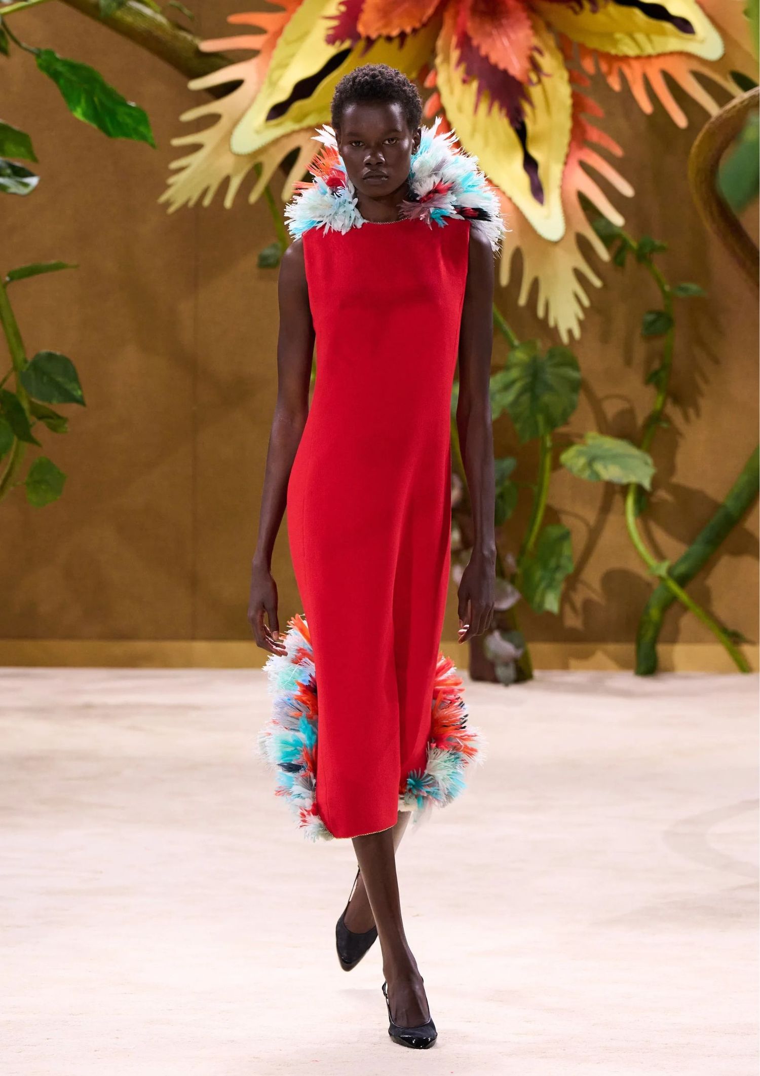 Red mid dress with turkos fringes 