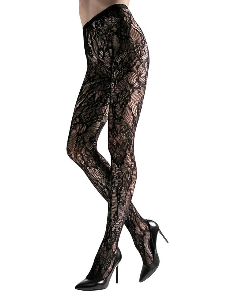 The best black lace tights by Natori on a white background