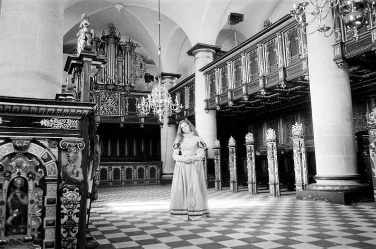 The recording of 'Hamlet at Elsinore' at Kronborg Castle, Denmark. The castle is where Shakespeare set the play and is the only version to have been shot there. Jo Maxwell Muller as Ophelia, 22nd September 1963